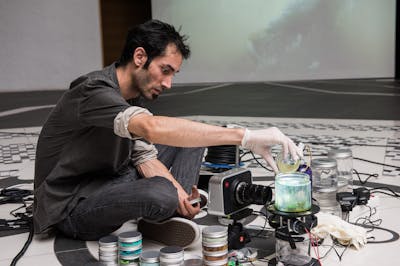 Hicham Berrada
View of the event « Performing the moon », exhibition « Sous la lune/Beneath the moon », LASALLE College of the Arts, Singapore, January 20th, 2016 - © © Hicham Berrada
Photo. truphotos.com
Courtesy the artist; LASALLE College of the Arts, Singapore; kamel mennour, Paris/London, kamel mennour